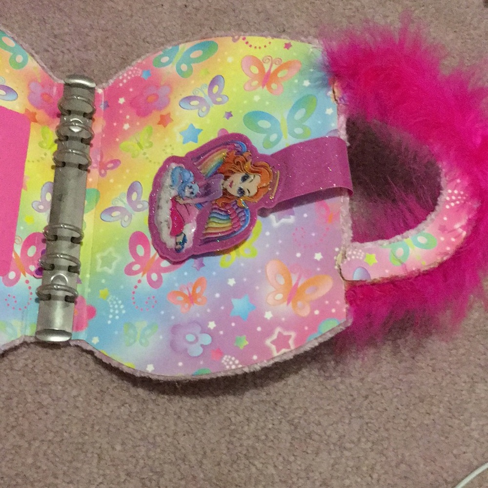 Fuzzy velvet Velcro Lisa Frank Angel Butterfly Hot Pink Binder - Picture 5 of 9